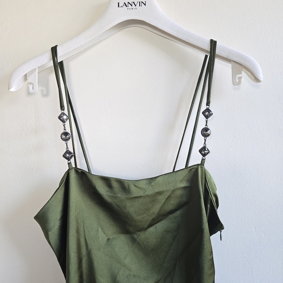 New Zara Satin Effect Jewel Straps Green Midi Dress NWT XS - Picture 12 of 17